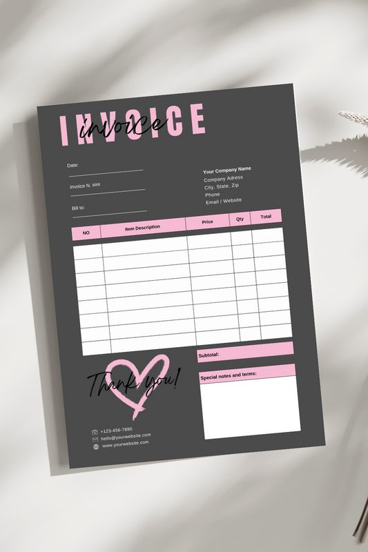 Invoice Dark Gray Pink White