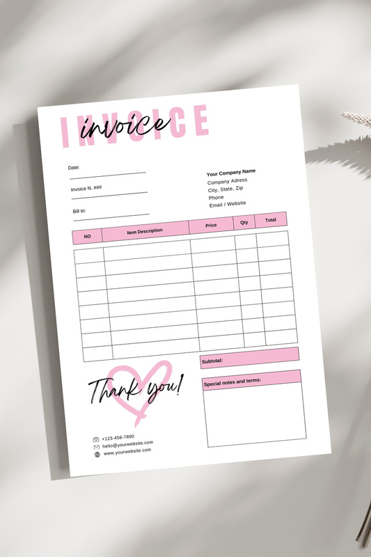 Head Spa Invoice Pink White