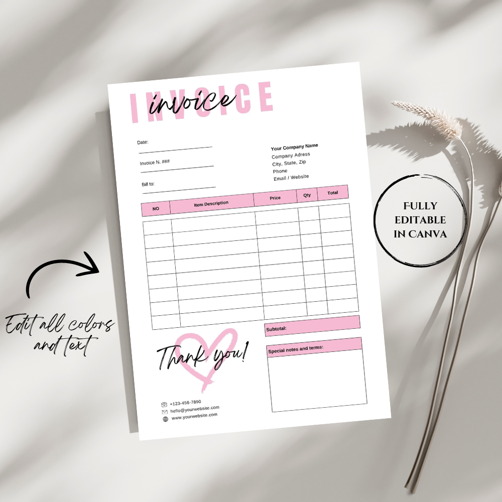 Head Spa Invoice Pink White