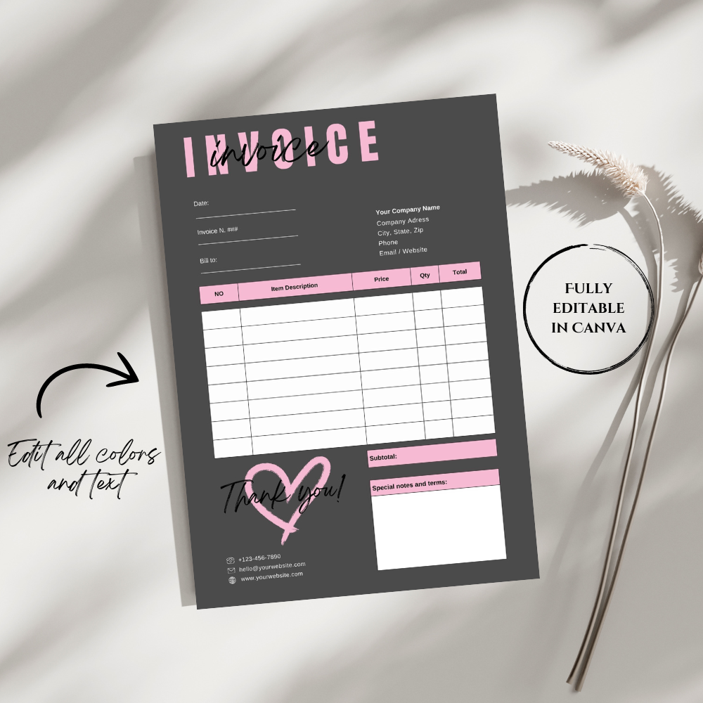 Invoice Dark Gray Pink White